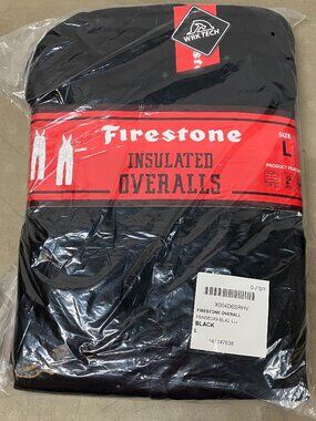 Firestone Men's Insulated Work Overalls L Black Water Resistant Utility Jumpsuit